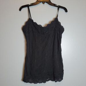 Black Lace Trim Cami Top Spaghetti Straps, Size XL Whimsygoth Y2K